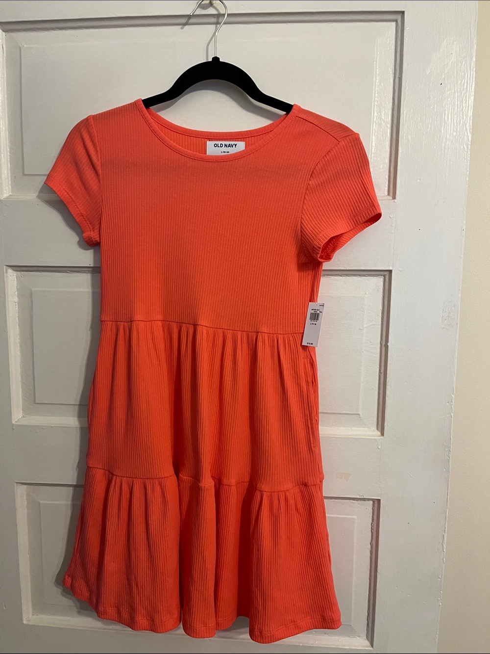 Old Navy Orange Ribbed Short-Sleeve Tiered Dress